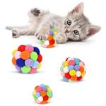 TUSATIY Cat Toy Balls with Bell 3PCS, Colorful Soft Fuzzy Balls Built-in Bell for Cats, Interactive Playing Chewing Toys for Indoor Cats and Kittens