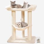 Happi N Pets 28" Large Cat Tree Tower for Indoor Cats, Cat Scratch Post with Large Bed for Maine Coon Big Cats, Sisal Cat Scratcher with Soft Perch & Hammock, Stable Cat Stand, Removable Cover-Beige