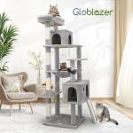Globlazer Heavy Duty Cat Tree, 70 inch Sturdy Cat Tree for Indoor Cats Extra Large Cat Tower with Scratching Post, Hammock, Cat Condo for Adult Cats Kittens, F70 Pro, Light Grey