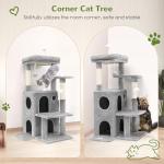 Globlazer Cat Tree Tower for Indoor Cats, 50-inch Adult Cat Tree House for Large Adult Cats with Steps, Scratching Post, 2 Cat Caves, Dangling Toys, FC50, Light Grey