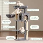 Gitelsnour Cat Tree, Cat Tower for Indoor Cats, 43.3 inch Cat Tree Tower with Sturdy Steel Tube, Hammock, Cat Condo for Small Cats and Kittens, Scratching Post, Smoky Gray GCT004SG