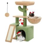 PETEPELA Cactus Cat Tree for Indoor Cats, 32'' Small Cat Tower Cat Condo with Sisal Scratching Ramp, Cozy Hammock and Removable Top Bed Perch for Kittens, Green