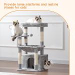 Heybly Cat Tree, Kitten Tower with Large Soft Cat Basket, Cat Condo with Spacious Cat Bed Cave with Hidden Space, Sisal-Covered Scratching Posts, Dangling Ball for Indoor Cats, Light Gray HCT008SW