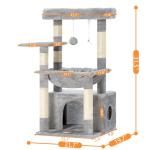 Heybly Cat Tree, Kitten Tower with Large Soft Cat Basket, Cat Condo with Spacious Cat Bed Cave with Hidden Space, Sisal-Covered Scratching Posts, Dangling Ball for Indoor Cats, Light Gray HCT008SW