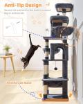 Taoqimiao Cat Tree, 77-Inch Cat Tower for Large Cats Multi-Level Cat Condos for Indoor Cats with 2 Condos, Extra-Lagre Platform, 2 Hanging Baskets, Hammock, 8 Scratching Posts, MS044G Smoke Gray