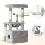 Heybly Cat Tree, Kitten Tower with Large Soft Cat Basket, Cat Condo with Spacious Cat Bed Cave with Hidden Space, Sisal-Covered Scratching Posts, Dangling Ball for Indoor Cats, Light Gray HCT008SW