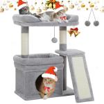 PEQULTI Small Cat Tree Tower for Large Adult Cats with Wide Top Perch, Private Cat Condo and Sisal Scratching Post&Pad for Indoor Cats, Gray