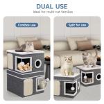 Shikha 2-Storey Cat Houses for Indoor Cats, Dual-Purpose Double Large Cat Beds Cave with Hideaway Condos, Scratch Pads, Fluffy Balls, Foldable Indoor Cat Cube House for Multi Small Pets Kitten, Grey