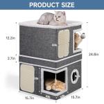 Shikha 2-Storey Cat Houses for Indoor Cats, Dual-Purpose Double Large Cat Beds Cave with Hideaway Condos, Scratch Pads, Fluffy Balls, Foldable Indoor Cat Cube House for Multi Small Pets Kitten, Grey