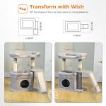 PEQULTI Small Cat Tree Tower for Large Adult Cats with Wide Top Perch, Private Cat Condo and Sisal Scratching Post&Pad for Indoor Cats, Gray