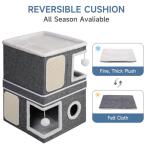 Shikha 2-Storey Cat Houses for Indoor Cats, Dual-Purpose Double Large Cat Beds Cave with Hideaway Condos, Scratch Pads, Fluffy Balls, Foldable Indoor Cat Cube House for Multi Small Pets Kitten, Grey