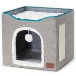 Bedsure Cat Beds for Indoor Cats - Large Cat Cave for Pet Cat House with Fluffy Ball Hanging and Scratch Pad, Foldable Cat Hideaway, 16.5x16.5x13 inches, Grey