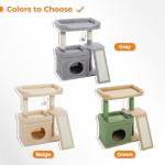 PEQULTI Small Cat Tree Tower for Large Adult Cats with Wide Top Perch, Private Cat Condo and Sisal Scratching Post&Pad for Indoor Cats, Gray