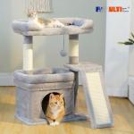PEQULTI Small Cat Tree Tower for Large Adult Cats with Wide Top Perch, Private Cat Condo and Sisal Scratching Post&Pad for Indoor Cats, Gray
