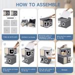 Shikha 2-Storey Cat Houses for Indoor Cats, Dual-Purpose Double Large Cat Beds Cave with Hideaway Condos, Scratch Pads, Fluffy Balls, Foldable Indoor Cat Cube House for Multi Small Pets Kitten, Grey