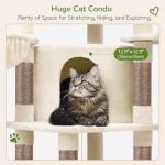 Globlazer Corner Cat Tree, 51in Curved Series Modern Cat Tower for Indoor Cats with Hammock, 7 Sisal Scratching Posts, Large Fan-Shaped Platform for Large Cats, Cat Condo & Hanging Basket, C51, Beige​