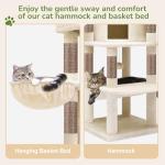 Globlazer Corner Cat Tree, 51in Curved Series Modern Cat Tower for Indoor Cats with Hammock, 7 Sisal Scratching Posts, Large Fan-Shaped Platform for Large Cats, Cat Condo & Hanging Basket, C51, Beige​