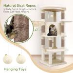 Globlazer Corner Cat Tree, 51in Curved Series Modern Cat Tower for Indoor Cats with Hammock, 7 Sisal Scratching Posts, Large Fan-Shaped Platform for Large Cats, Cat Condo & Hanging Basket, C51, Beige​