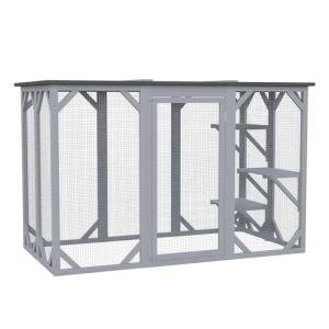 PawHut Outdoor Cat House, Catio Shelter, Platforms - Gray