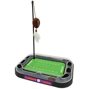 Pets First NCAA Clemson Tigers Football Field CAT Scratcher with Catnip Filled Plush Football & Feather Cat Toys Hanging, with Jingle Bell Interactive Ball Cat Chasing 6-in-1 Kitty Toy