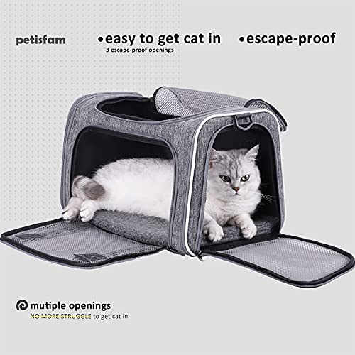 Petisfam Top Load Cat Carrier Bag for Medium Cats and Small Dogs. Airline Approved, Collapsible, Escape Proof and Auto-Safe