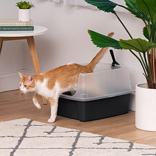 IRIS USA Open Top Cat Litter Tray with Scoop and Scatter Shield
