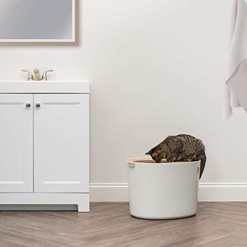 IRIS USA Large Stylish Round Top Entry Cat Litter Box with Scoop