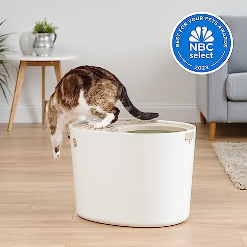 IRIS USA Large Stylish Round Top Entry Cat Litter Box with Scoop