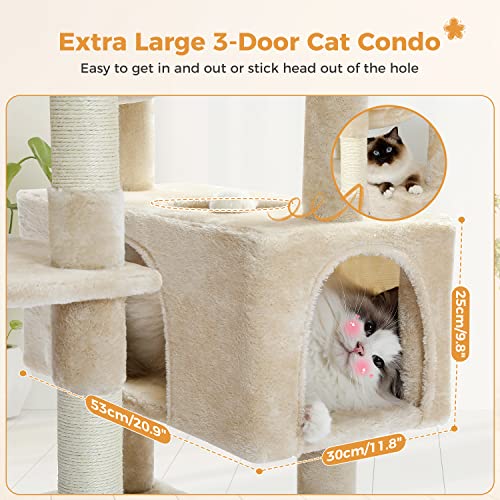 72" Cat Tree with Scratching Posts, Perches, Condo, Basket