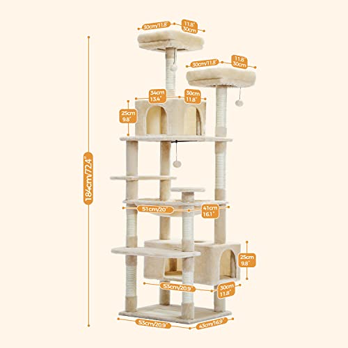 72" Cat Tree with Scratching Posts, Perches, Condo, Basket