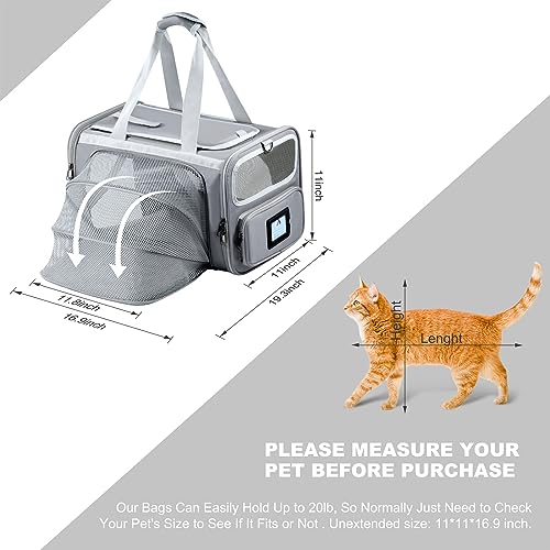 TUTUBO Expandable Cat Carrier Bag, Grey