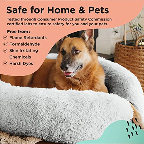 Sheri's Calming Donut Cat and Dog Bed, Shag Fur Frost
