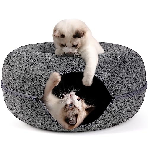 Cat Tunnel Bed: Detachable Round Felt, Washable Interior