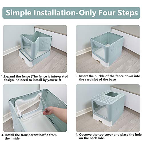 Blue Foldable Cat Litter Box with Lid