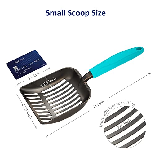 WePet Cat Litter Scoop, Non Stick Plated Aluminum Alloy Sifter, Kitty Metal Scooper, Deep Shovel, Long Handle, Poop Sifting, Kitten Pooper Lifter, Coated Black Body with Handle
