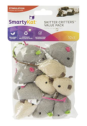 10 Count SmartyKat Skitter Critters Catnip Toys - Gray/Cream