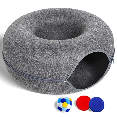 Large Cat Tunnel Bed with 3 Toys for Indoor Cats