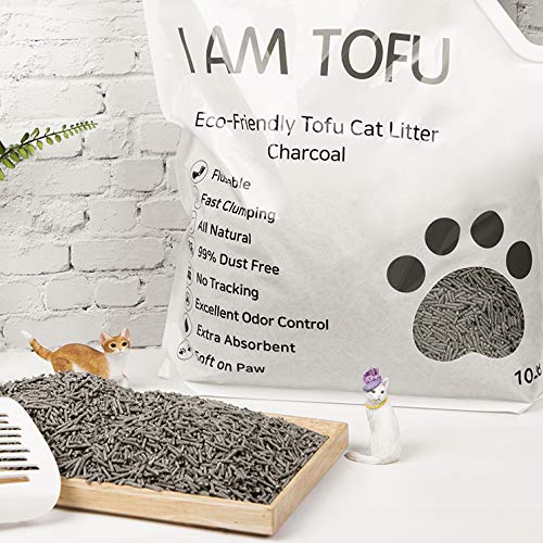 I AM TOFU - Tofu Cat Litter, Natural Flushable Extra Clumping 10 lb Bag, Charcoal