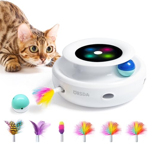 ORSDA Cat Toys 2in1 Interactive Cat Toys for Indoor Cats with Timer and Feathers