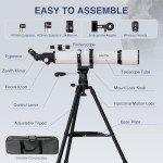 NACATIN 90mm Beginner Refractor Telescope with Barlow Lens
