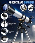 Sararoom 90mm Beginner Telescope with Tripod & Adapter