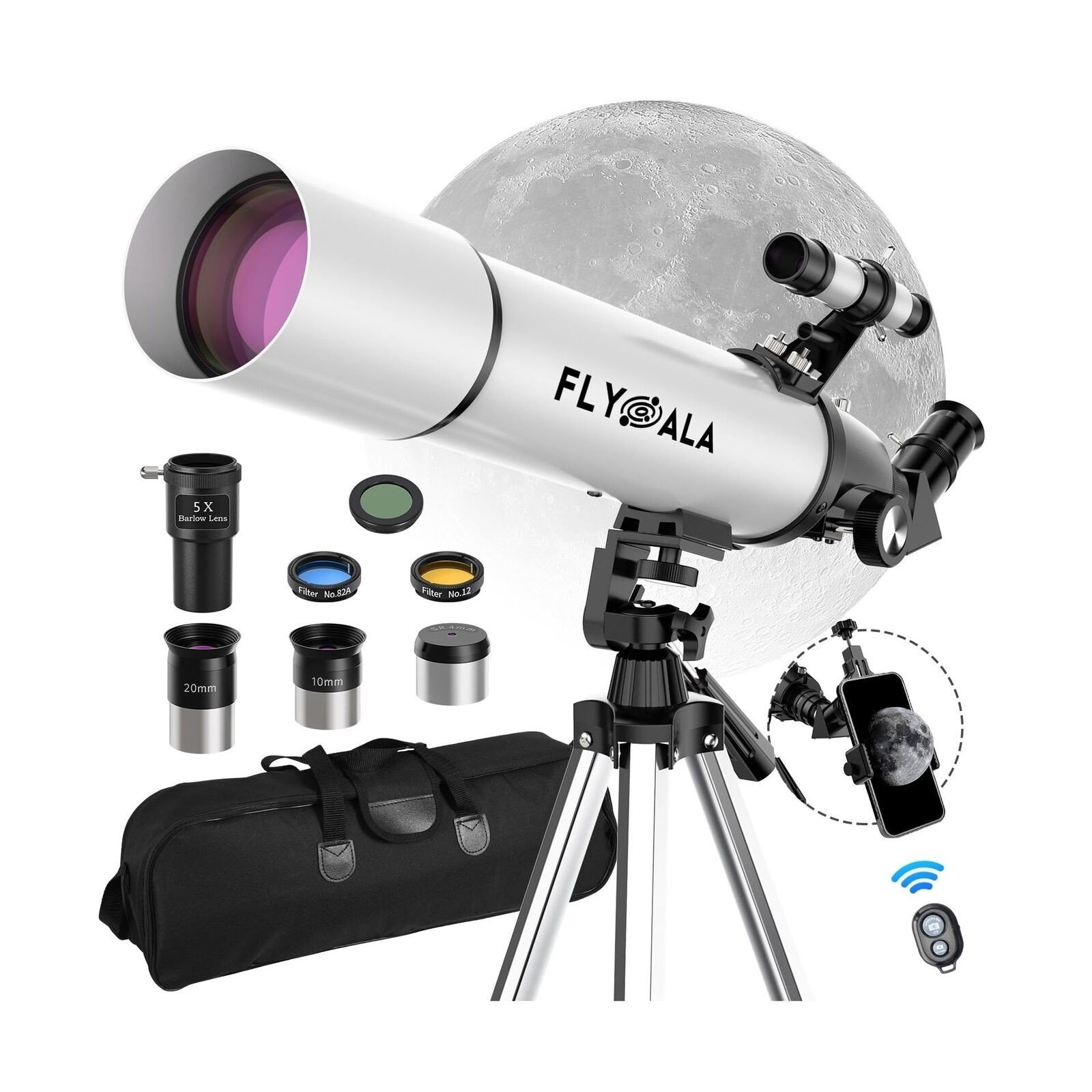 FlyGala High-Powered 80mm Refractor Telescope