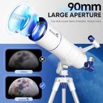 HUGERSTAR 90mm Portable Refractor Telescope for Beginners