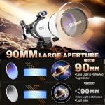 90mm Portable Telescope with Phone Adapter for Stargazing