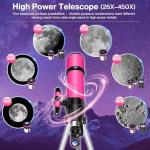 Telescope for Adults High Powered, 80mm Aperture 600mm Telescopes for Astronomy Adults&Kids&Beginners, Portable Travel Refractor Telescope with Tripod&Phone Adapter&Bag for Ground&Moon Viewing, Pink