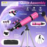 Telescope for Adults High Powered, 80mm Aperture 600mm Telescopes for Astronomy Adults&Kids&Beginners, Portable Travel Refractor Telescope with Tripod&Phone Adapter&Bag for Ground&Moon Viewing, Pink