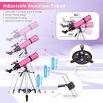 Telescope for Adults High Powered, 80mm Aperture 600mm Telescopes for Astronomy Adults&Kids&Beginners, Portable Travel Refractor Telescope with Tripod&Phone Adapter&Bag for Ground&Moon Viewing, Pink