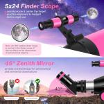 Telescope for Adults High Powered, 80mm Aperture 600mm Telescopes for Astronomy Adults&Kids&Beginners, Portable Travel Refractor Telescope with Tripod&Phone Adapter&Bag for Ground&Moon Viewing, Pink