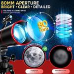 HETEKAN 80mm Beginner Telescope with Tripod & Phone Adapter