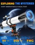 High-Powered 90mm Refractor Telescope for Beginners